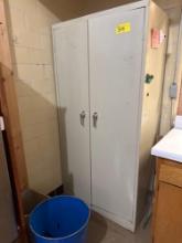 Metal Cabinet, three student desks, trash cans - Rm 1207
