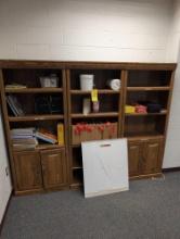 3 Section oak finish bookcase unit, music CDs hand bells - room 1202