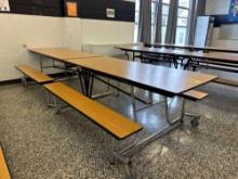 Folding cafeteria lunch table on casters