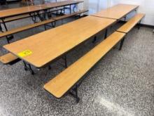 Folding cafeteria lunch table on casters