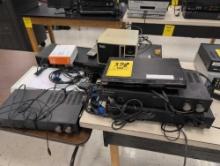 Group of assorted vintage electronics, AudioSource amps, VHs and DVD players6 Epson 3LCD projectors