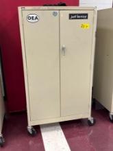 5 ft metal storage cabinet on wheels with contents inside - 1202