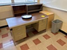 Metal Teachers Desk with Bookcases and Wood Designs Cubby Organizer - Room 1302
