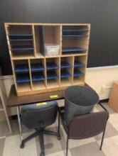 Table, office chairs, pigeon hole organizer , room 1309