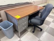 Metal teacher desk, chair and trash can - Rm 1303