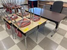 Youth adjustable leg table, four desks and chairs - Rm 1303