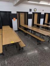 3 Folding cafeteria tables on casters