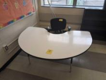 Half round activity table with office chair, room 1304