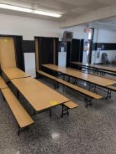 3 Folding cafeteria tables on casters