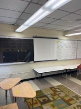 Various dry erase boards, bulletin boards, projector screen, and chalk board - 1305