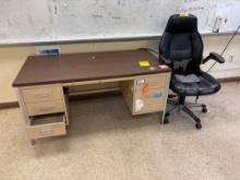 Metal Teachers Desk and Chair, (5) Fans and Waste Bin - Room 2309