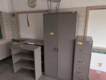 Metal shelves, 2 door cabinet, file cabinet , room 2106