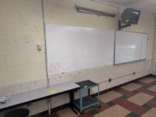 Narrow folding table, AV cart, Dry erase board, tv, room 2101