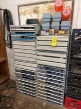 Hardware drawer organizers with assorted hardware on top and in them - maintance garage
