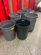 6 Rubbermaid trash cans - hallway outside maintenance garage
