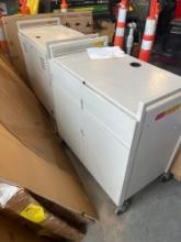 Pair of metal storage shop carts on wheels - maintance garage
