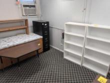 Bookcases, 4 drawer file and hexagon top table, room 1401