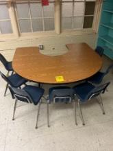 Horsehoe table with 7 chairs, stools, bean bag chair, table -1408