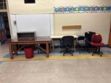 (2) Tables, Office Chairs, Folding Chairs, Metal Bookcase- Room 2407
