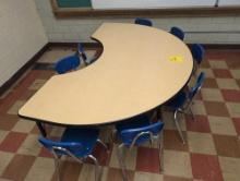 Youth half round activity table with 8 chairs, room 1503