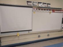 Dry erase boards and pull down screen, room 2406