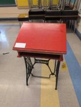 Homemade teachers podium, made from singer sewing machine, room 2406