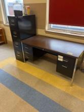 Metal File cabinet, desk, glass jar - 2405