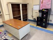 Metal Desk, (2) Filing Cabinets, Whiteboard - Room 2408