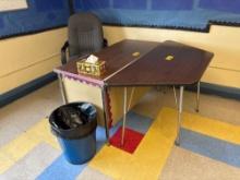 Table, Metal Desk, Office Chair and Waste Bin - Room 2410