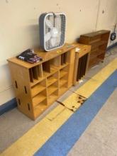 3 wood shelves and box fan - 2410