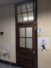 Early classroom door and Transom window set, room 2409