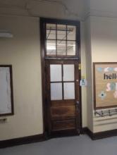 Early classroom door and Transom window set, room 2401