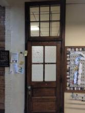 Early classroom door and Transom window set, room 2407
