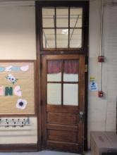 Early classroom door and Transom window set, room 2406