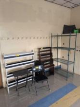 Metal Shelf, Wooden Trays, Metal Chair - Room 3414