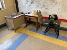 Metal Desk, Desk Chair, Metal Folding Chair - Room 3405