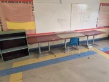 Metal shelf, 3 diner tables and chair - room 3410