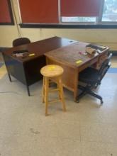 Wood desk, stool, metal desk, chairs - 3408