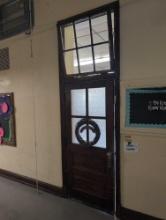 Early classroom door and Transom window set, room 3405
