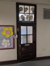 Early classroom door and Transom window set, room 3411