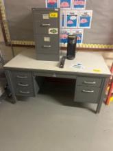 Metal desk, 2 drawer file cabinet, stapler, coffee maker - 3rd level old school