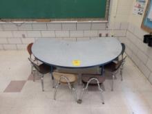 Half round youth activity table with 6 chairs, room 1602
