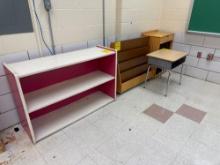 Wood display, shelf, desk and can, room 1602