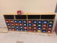 Pair of wood pigeon hole childrens organizer with bins, room 1602