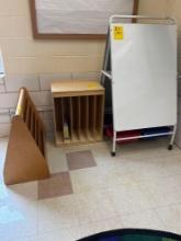 Dry erase board on wheels, book stand and magazine holder - 1601