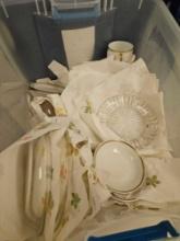 Tote of glassware and china