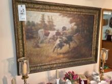 Early Oil On Canvas Hunting Dogs Signed CH Clark