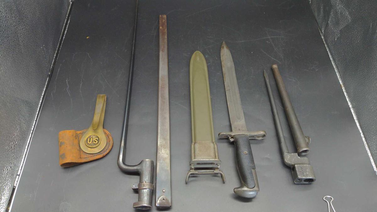 Lot of (3) US Military bayonets and scabbards