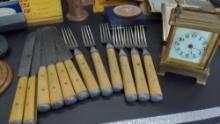 Civil War Era Bone Handle forks knives Waterbury Clock lot