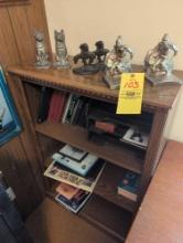 Modern 3 tier bookcase with early bookends and assorted books